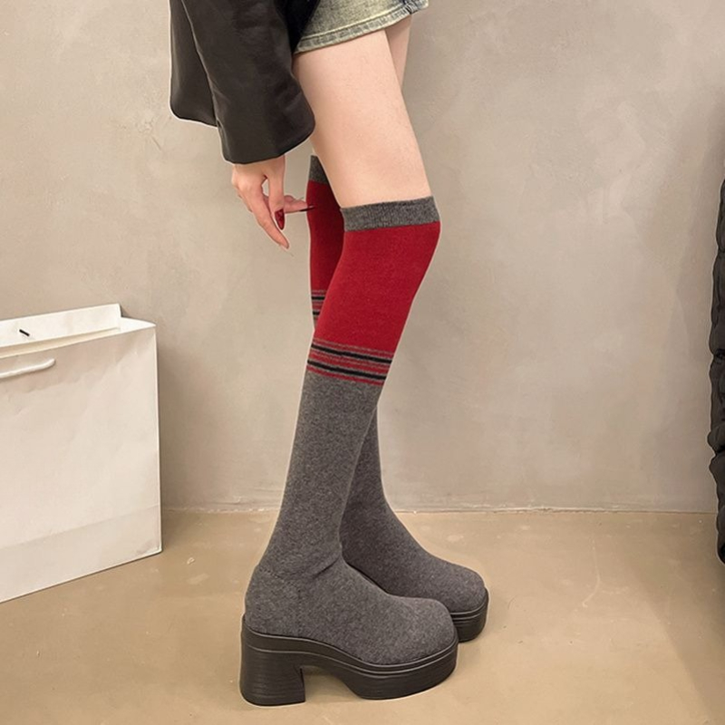 Knee High Sock Women - Chunky Heel Women's Over-the-Knee Sock Boots