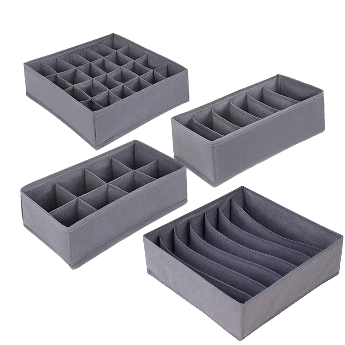 Sock Organizer Tray - 6/7/8/24 Grids Foldable Fabric Underwear Drawer