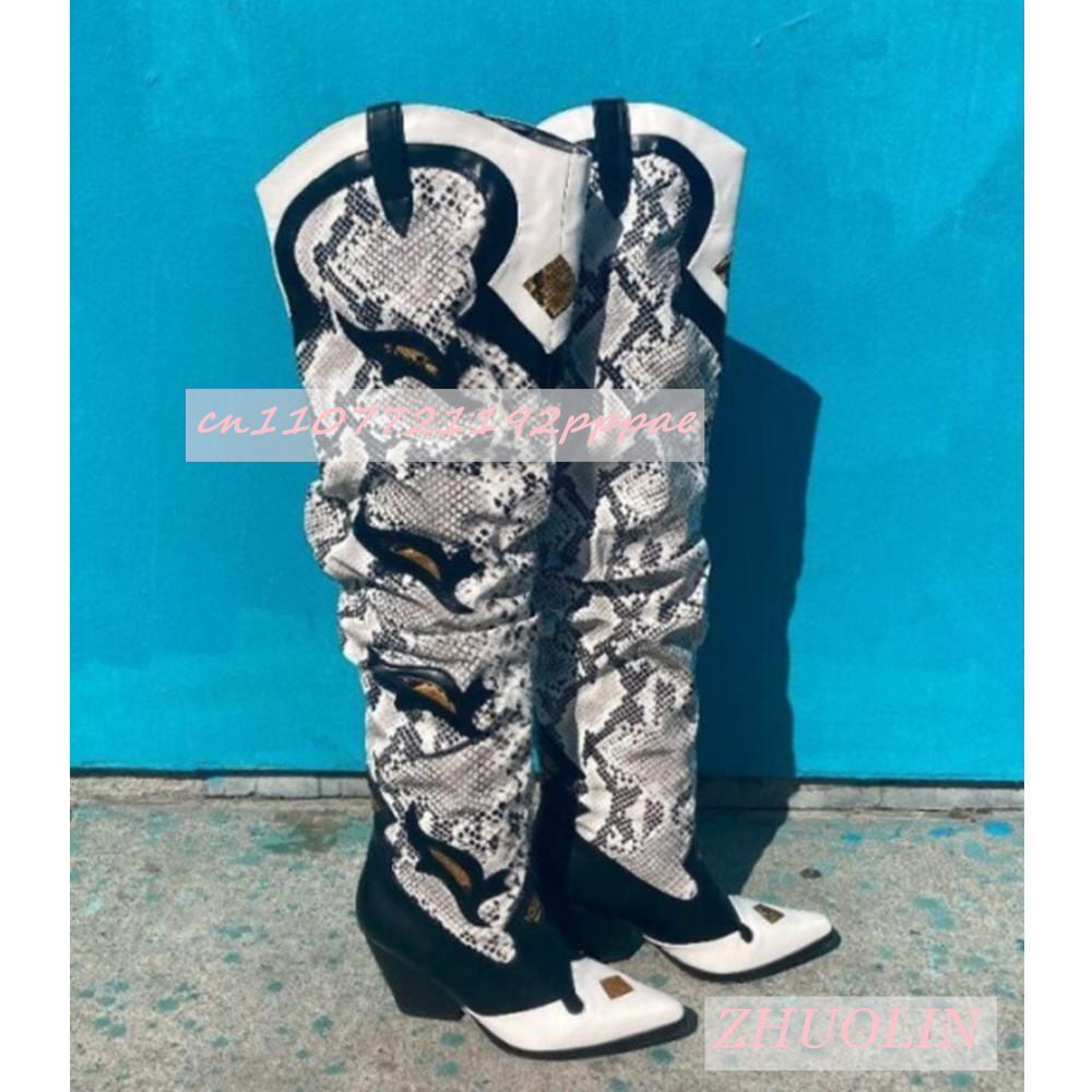 Winter Embroidered Snake Patte - Knee High Sock Women 评论和价格