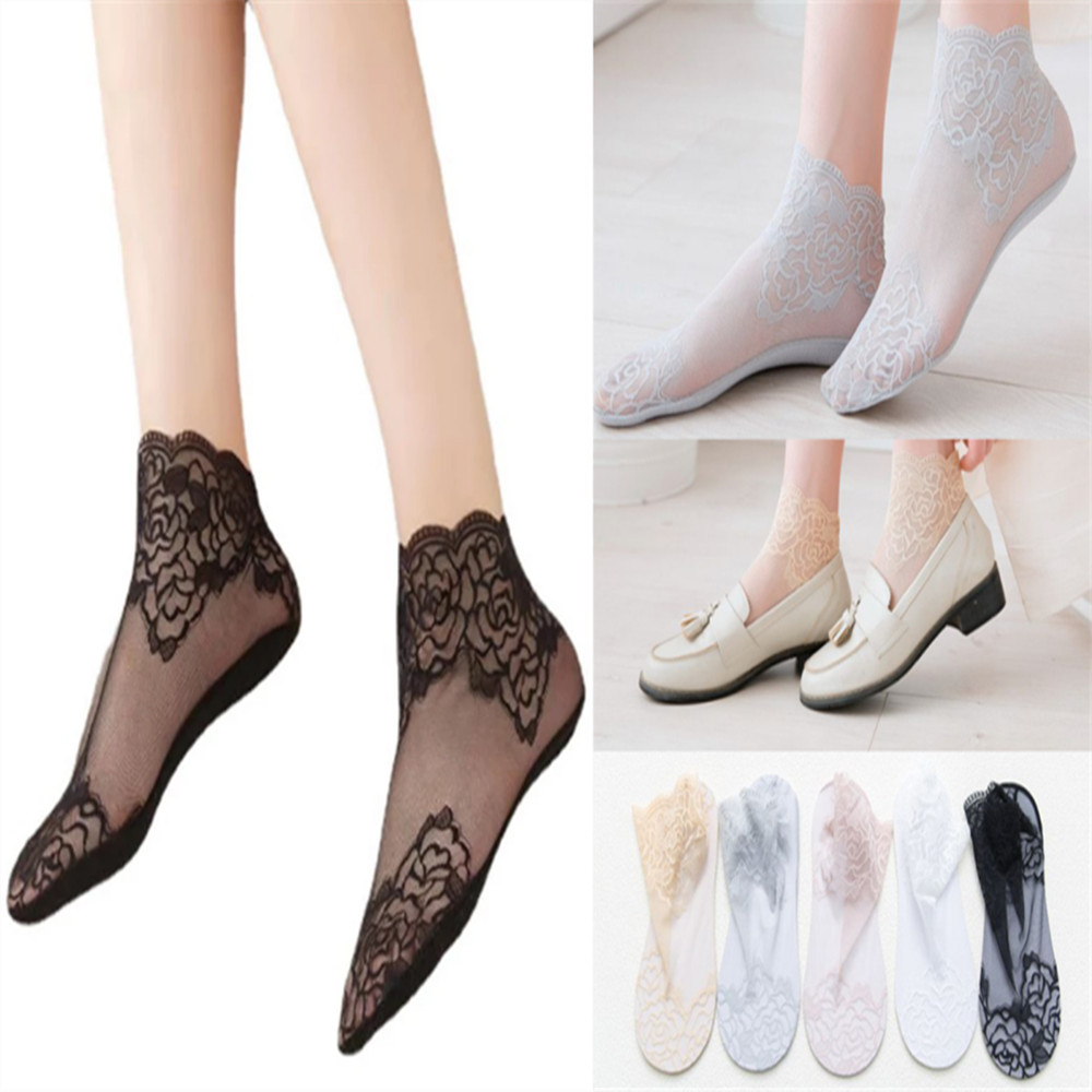 woman Lace rose thin socks Loa - Invisibility Sock Loafer 评论和价格
