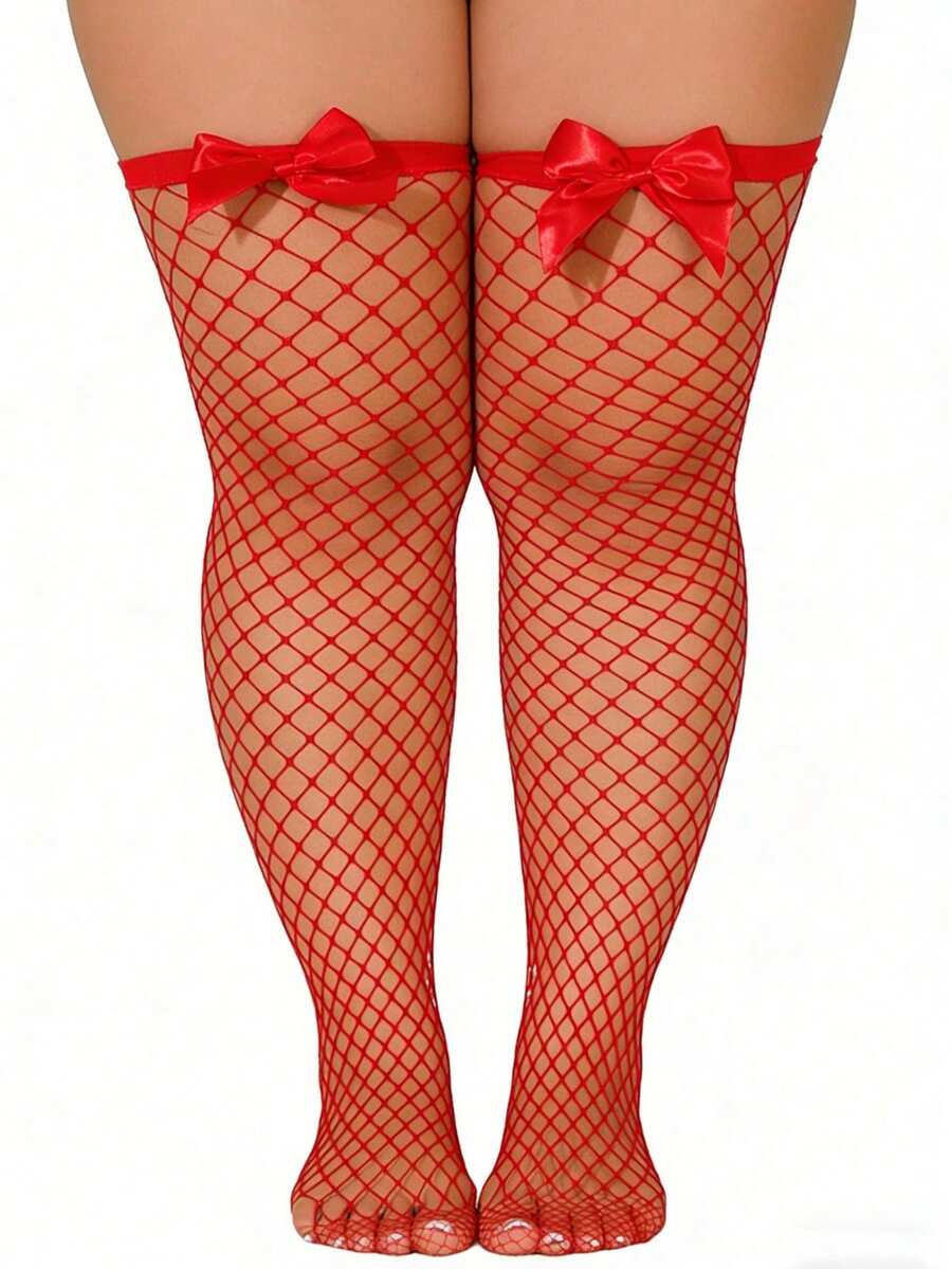 Bow Decor Fishnet Thigh High S - Knee High Sock Women 评论和价格